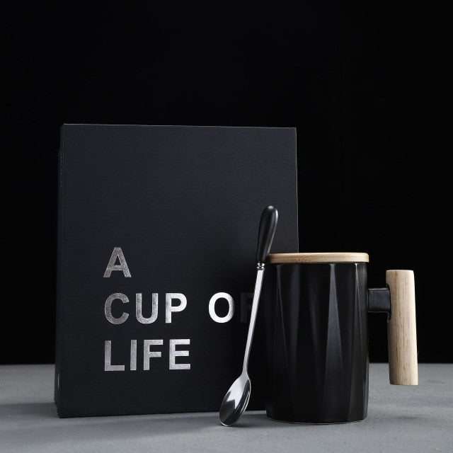 ceramic coffee mug with lid and spoon tazas de ceramica creativas tumblers coffe mugs tea milk cup office home leisure cafe cup