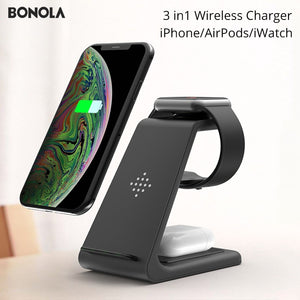 Bonola 3 in1 chargeur sans fil pour iPhone 11/Xs AirPods Apple Watch 23 support de charge sans fil pour iWatch iPhone 11Pro/Xr/Xs Max